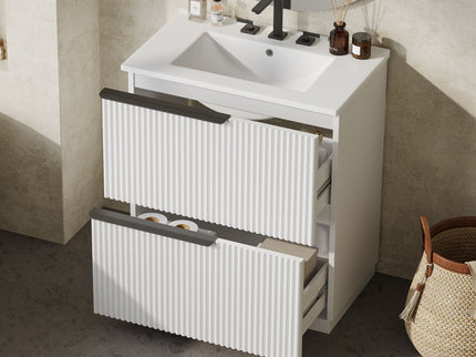 Fluted Bathroom Vanity With Ceramic Sink, Freestanding Cabinet