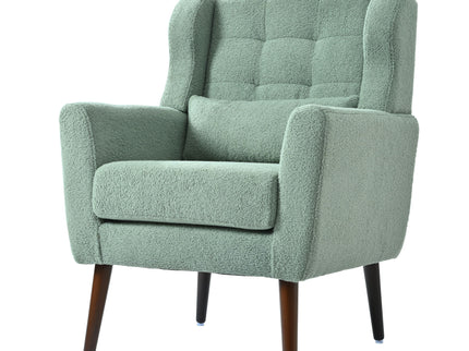 Modern Accent Chair, Teddy Fabric Living Room Chairs Comfy Reading Chair, Mid Century Accent Chair, Lounge Arm Chairs Armchair For Living Room Bedroom - Light Green