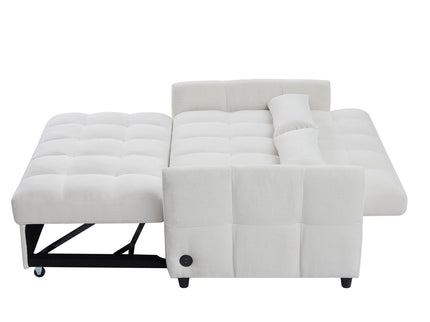 Loveseat Sofa Pull-Out Bed With Adjustable Backrest, 3 USB Ports And 2 Lumbar Pillows For Living Room
