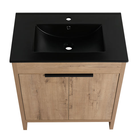 30" Freestanding Bathroom Cabinet With Basin & 2 Soft Close Doors - Imitative Oak