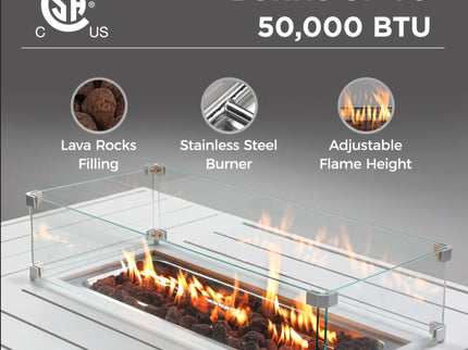 Rectangular Propane Fire Pit Table With Burner, Lava Rock, Waterproof Cover