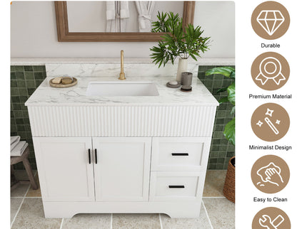 Bathroom Vanity Set, Fluted Cabinet, Soft Close Doors & Drawers, Single Faucet Hole, Sink Included - White
