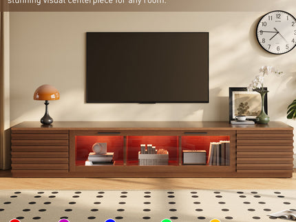 TV Stand With LED Lighting, Soft Closing Hinges, Cable Management - Walnut