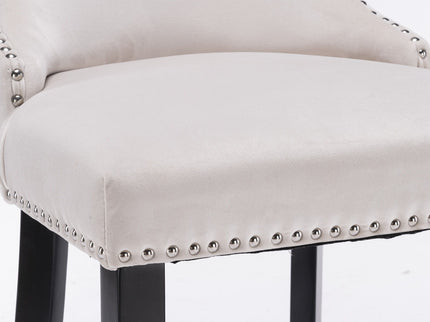 Contemporary Upholstered Wing-Back Barstools With Button Tufted Decoration And Wooden Legs, And Nailhead Trim, Leisure Style Bar Chairs, Bar Stools (Set of 2)