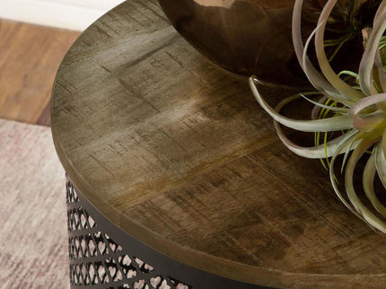 Drum Base Accent Table - Brown