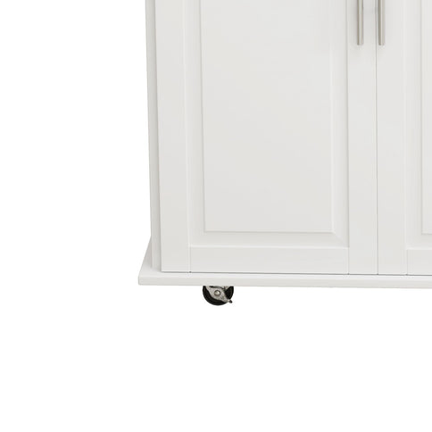 Kitchen Island Cart With 2 Door Cabinet, 3 Drawers, Spice Rack & Towel Rack - White