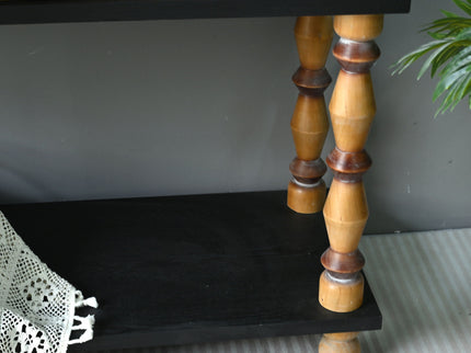 Accent Carved Console Table With Open Shelf And 2 Drawers Living Room - Black / Natural Wood Wash