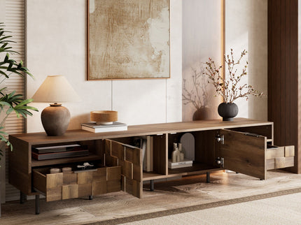 TV Stand With 2 Drawers, Media Console Table For TVs Up To 85'' - Natural