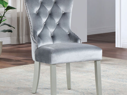 Upholstered Wingback Dining Chair (Set of 2) - Dark Gray / Silver
