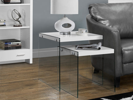 Accent Nesting Table Clear Tempered Glass For Living Room (Set of 2)
