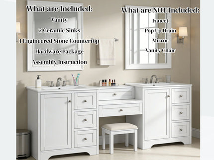 Double Sink Bathroom Vanity With Countertop, 2 Ceramic Sinks, 6 Drawers, Soft Close Design
