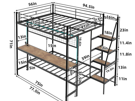 Bunk Bed With Built In Desk And LED Lighting
