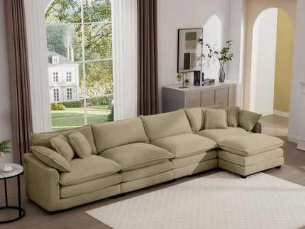 Oversized Modular Cushion Sofa With Ottoman, Low Back, Deep Seating Sofa Set