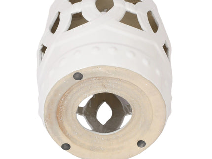 Elegant Glazed Ceramic Drum Stool Indoor / Outdoor Side Table Accent Garden Stool - White
