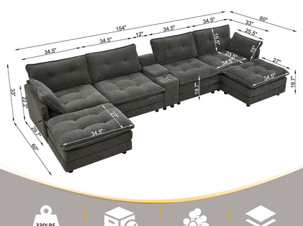 Oversized Modular Sectional Sofa With Multi Functional Console