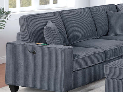 Left Arm Facing Loveseat With USB Port 5 Piece Sectional Set Corner Wedge Armless Chair Cocktail Ottoman Upholstered Living Room Furniture - Dark Gray
