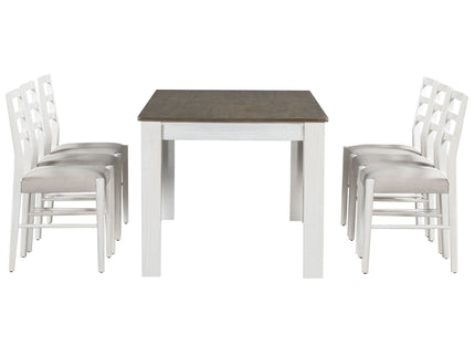7 Piece Dining Set With Extendable Table, 2 Drawers & 6 Upholstered Chairs