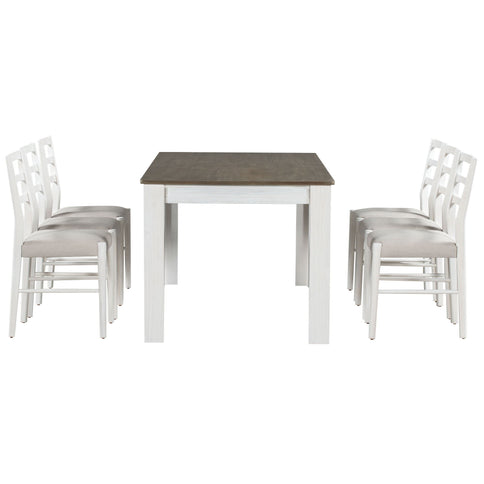 7 Piece Dining Set With Extendable Table, 2 Drawers & 6 Upholstered Chairs