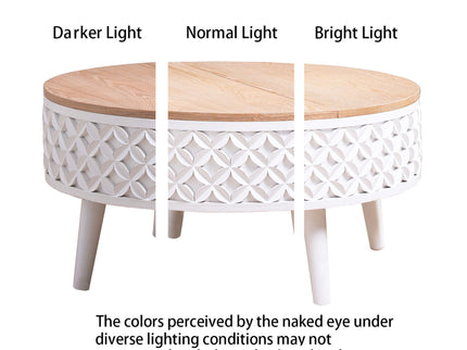 Round Coffee Table With Storage - White / Light Oak