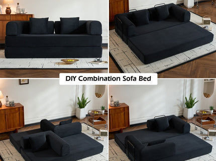 Convertible Sleeper Sofa Bed With Cylindrical Pillow, With Fixed Shape Frame