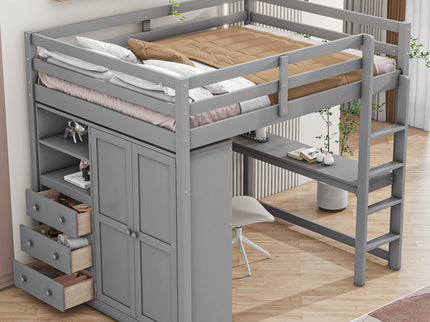 Loft Bed With Built In Wardrobe, Shelves And Drawers