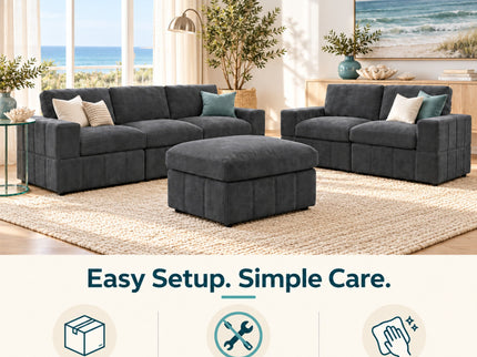 Oversized Modular Sectional Sofa Set With Loveseat & Ottoman, 6 Piece Living Room Furniture - Dark Gray