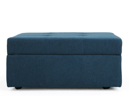 Flip Top Ottoman With Tufted Waffle Stitch And Rolling Casters - Navy Blue