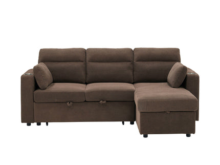 Convertible L - Shaped Sectional Sofa Bed With Storage Chaise, Cup Holders
