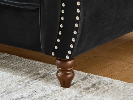 Chesterfield Upholstery Fabric Sofa With Roll Armrest & Nailhead