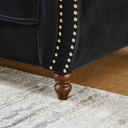 Chesterfield Upholstery Fabric Loveseat With Roll Armrest And Nailhead