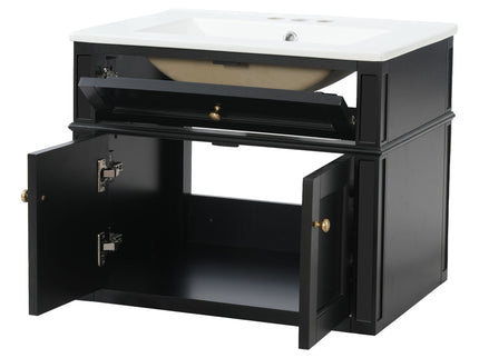 Wall Mounted Bathroom Vanity With Tip Out Drawer And Open Back Design