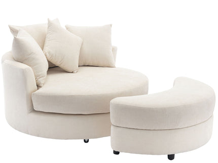 360° Swivel Accent Barrel Chair With Storage Ottoman & 4 Pillows, Modern Leisure Chair Round Accent For Living Room