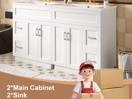 Bathroom Vanity With 2 Doors, 2 Drawers, Adjustable Shelf, Hidden Slides & Soft Close Hinges