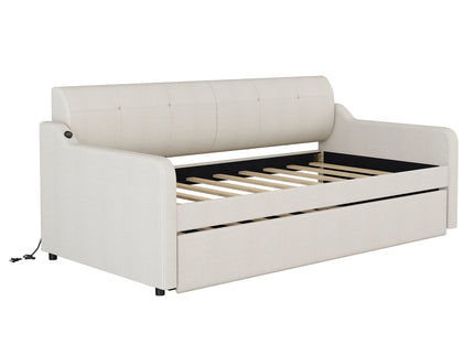 Upholstered Daybed With Trundle And USB Charging