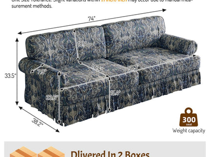 Luxuriously Comfortable Cloud Couch Sofa With Elegant Rolled Arms & Pleated Skirt Design