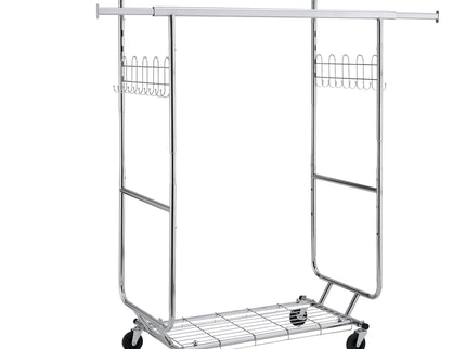 Heavy Duty Double Clothing Garment Rack With Shelves - Silver