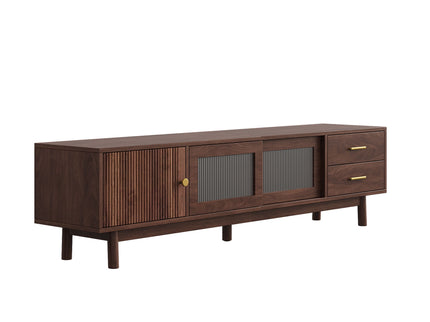 TV Stand With Sliding Doors And 2 Drawers For Living Room - Dark Brown