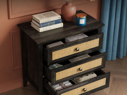 Nightstand With 3 Drawers, Tall End Table - Brown