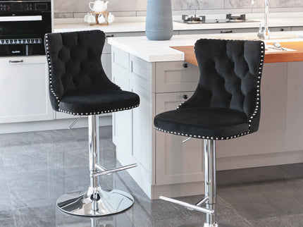 Swivel Barstools Adjusatble Seat Height From 25-33", Modern Upholstered Base Bar Stools With Backs Comfortable Tufted For Home Pub And Kitchen Island (Set of 2)