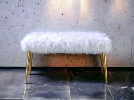 Bagley II - Faux Fur Bench - White / Gold