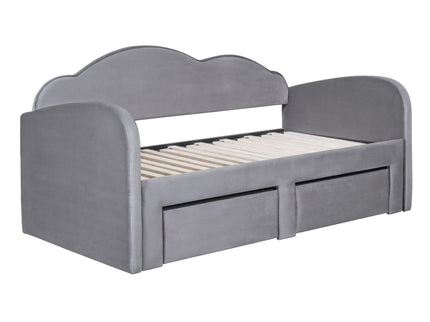 Upholstered Daybed With Cloud-Shaped Backrest, Trundle & 2 Drawers And USB Ports