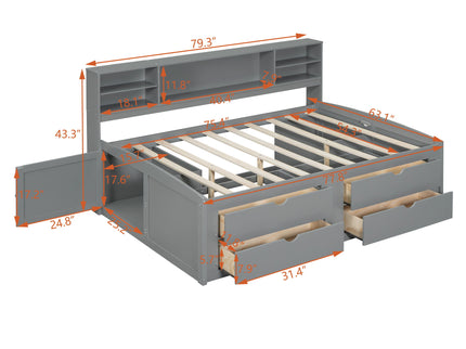 Daybed With 2 Bedside Cabinets, Upper Shelves And 4 Drawers