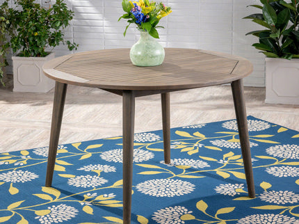 Round Outdoor Patio Table With Slatted Top - Gray