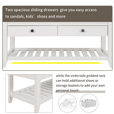 Multipurpose Entryway Shoe Rack With Cushioned Seat And Drawers