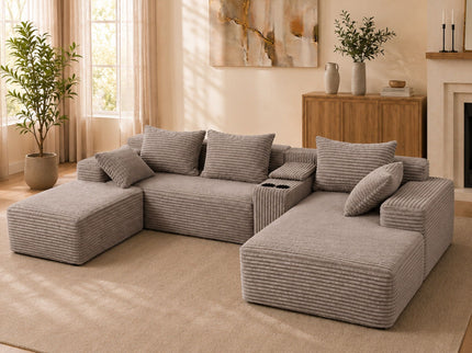 U-Shaped Modular Sofa With Cup Holders And Storage For Living Rooms - Coffee