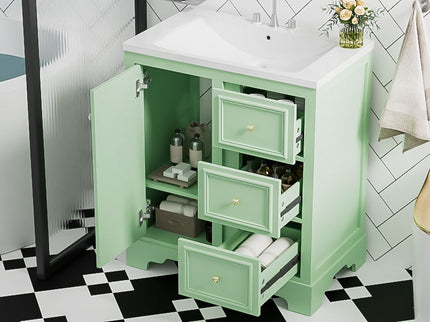 Bathroom Vanity Cabinet With Ceramic Basin, 3 Drawers And Adjustable Shelves