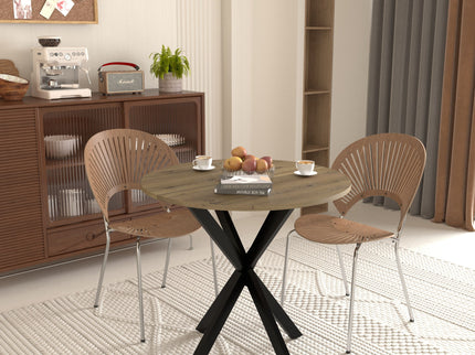 Round Dining Table For 2 - 4 People, Compact Kitchen Or Dining Room - Rustic Brown