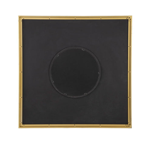 Square Carved Mirror With Pleated Design WithIron Frame, Neutral Colorway Wall Decor For Living Room Bathroom Entryway