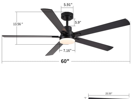 Ceiling Fan With Lights And Remot With Quiet DC Motor, 6 Speeds, Reversible Blades - Black