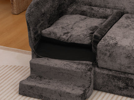 3 Seater Sofa With Built In Pet Bed Nook, Curved Design And 2 Throw Pillows